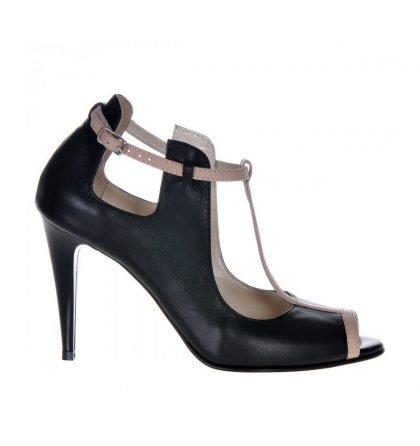 Pantofi peep toe negri piele