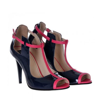 Pantofi peep toe piele bleumarin roz