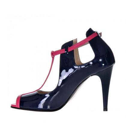 Pantofi peep toe piele bleumarin roz