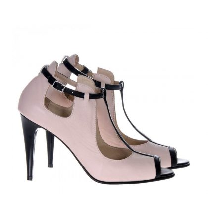 Pantofi peep toe piele nude