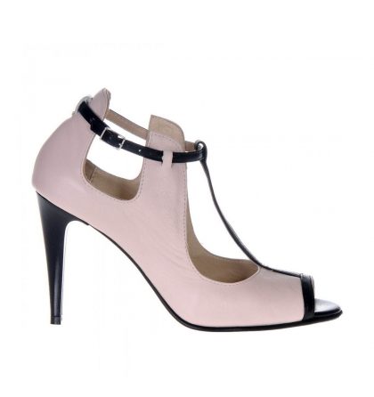 Pantofi peep toe piele nude