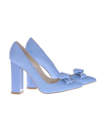 Pantofi piele bleu serenity toc gros