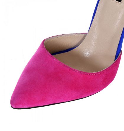 Pantofi piele intoarsa fucsia albastru