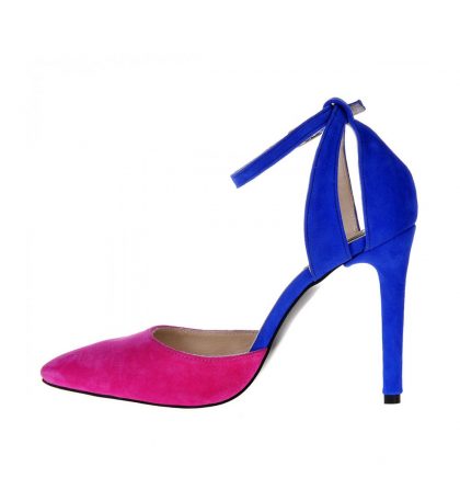 Pantofi piele intoarsa fucsia albastru