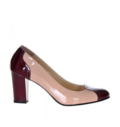 Pantofi piele lac nude bordo