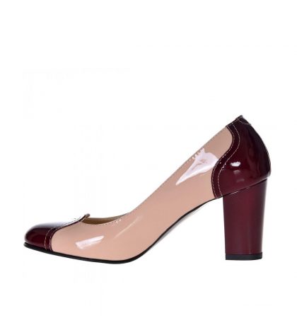 Pantofi piele lac nude bordo