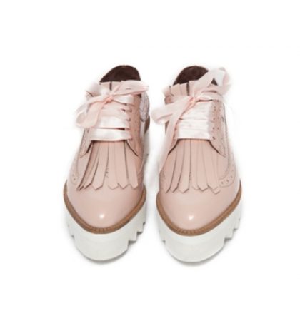 Pantofi roz oxford piele naturala franjuri