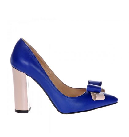 Pantofi stiletto albastru electric piele