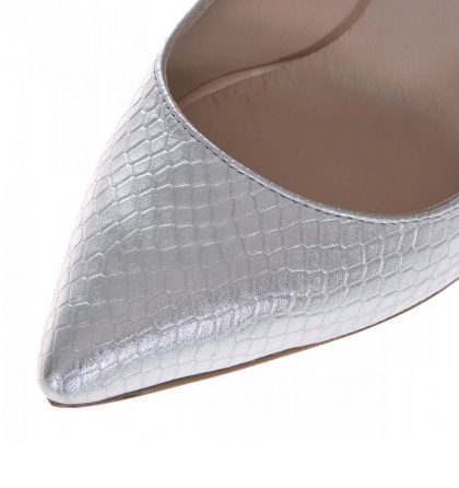 Pantofi stiletto argintii imprimeu sarpe