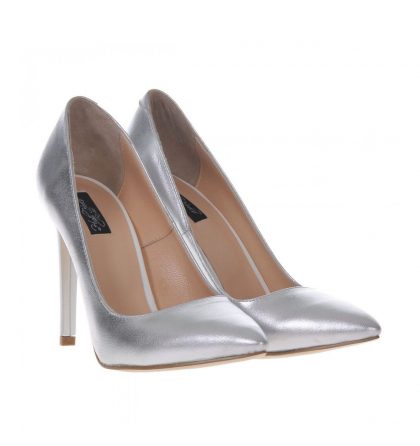 Pantofi stiletto argintii piele