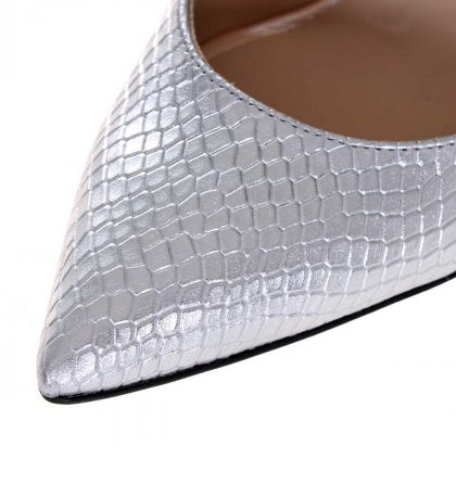 Pantofi stiletto argintii piele imprimeu sarpe