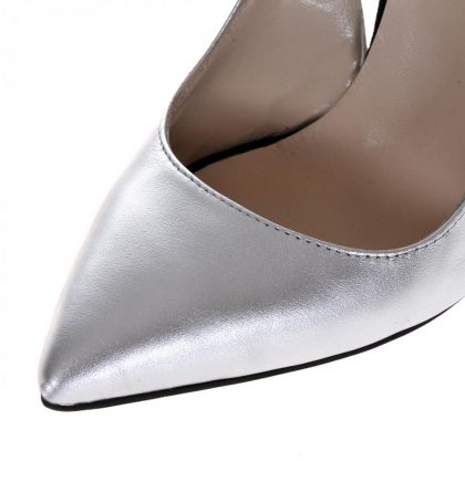 Pantofi stiletto argintii piele naturala