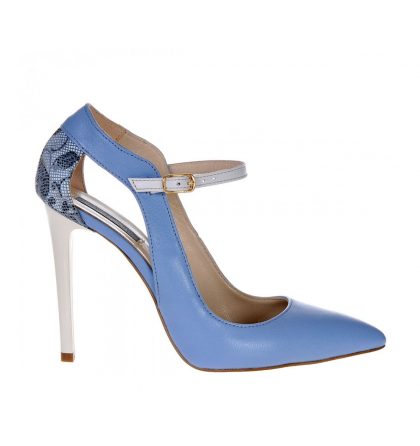 Pantofi stiletto bleu serenity piele