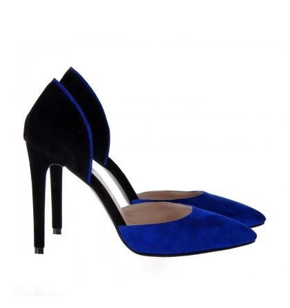 Pantofi stiletto decupati negru albastru