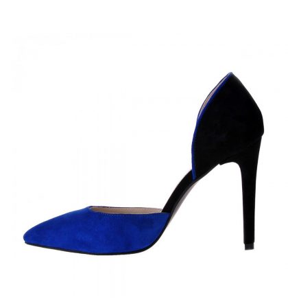 Pantofi stiletto decupati negru albastru