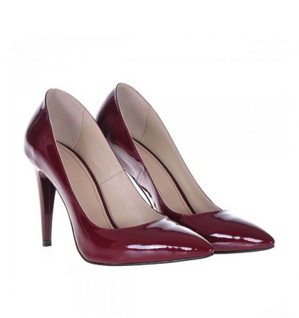 Pantofi stiletto marsala piele lac