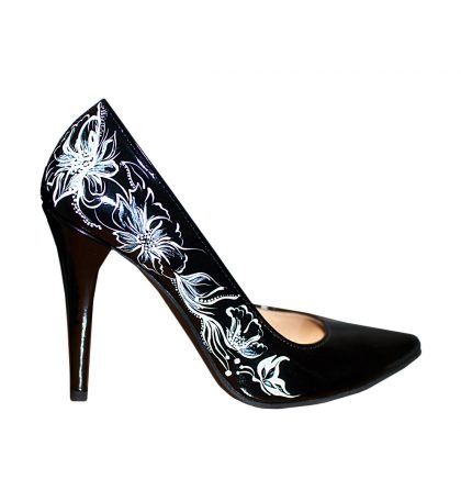 Pantofi stiletto negri model abstract