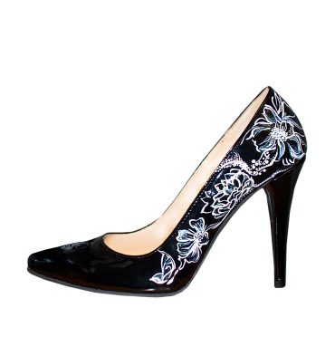 Pantofi stiletto negri model abstract