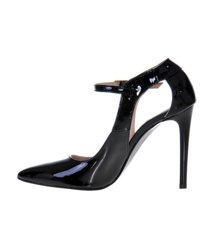Pantofi stiletto negri piele lacuita