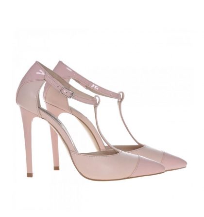 Pantofi stiletto nude piele lacuita piele box