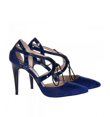 Pantofi stiletto piele albastru bleumarin