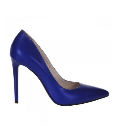 Pantofi stiletto piele albastru electric