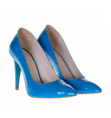 Pantofi stiletto piele albastru turcoaz