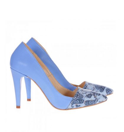 Pantofi stiletto piele bleu imprimeu floral