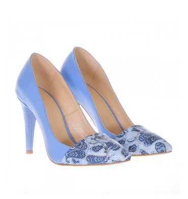Pantofi stiletto piele bleu imprimeu floral