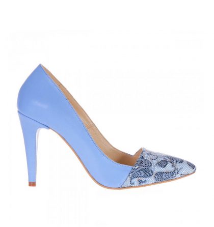 Pantofi stiletto piele bleu imprimeu floral