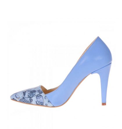 Pantofi stiletto piele bleu imprimeu floral