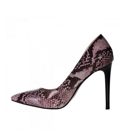 Pantofi stiletto piele imprimeu sarpe maro