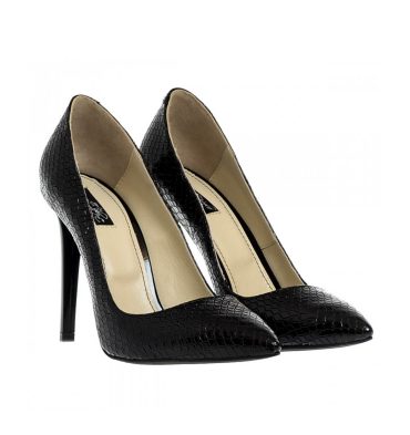 Pantofi stiletto piele imprimeu sarpe negru