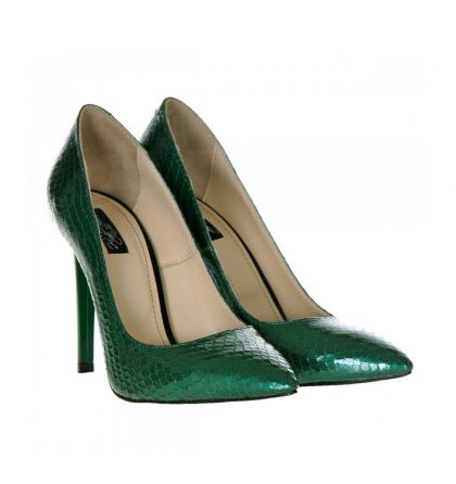 Pantofi stiletto piele imprimeu sarpe verde