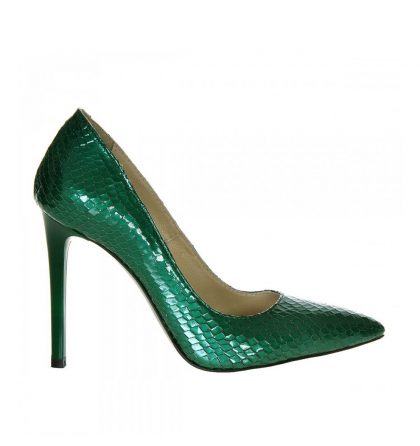 Pantofi stiletto piele imprimeu sarpe verde