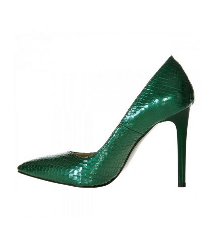 Pantofi stiletto piele imprimeu sarpe verde