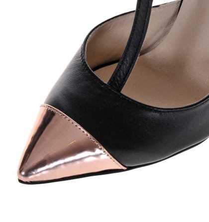 Pantofi stiletto piele neagra auriu oglinda
