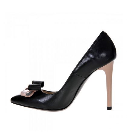 Pantofi stiletto piele negru crem