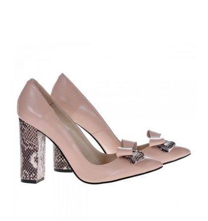 Pantofi stiletto piele nude bej imprimeu sarpe