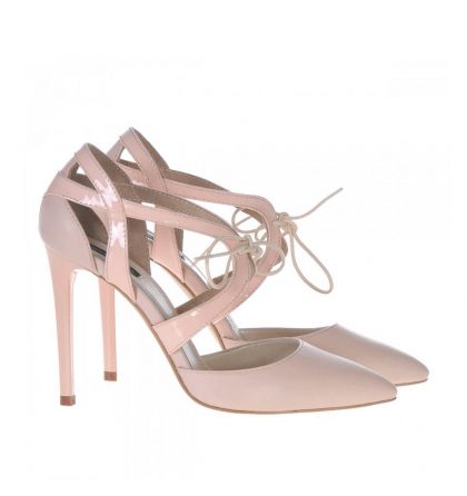 Pantofi stiletto piele nude rose