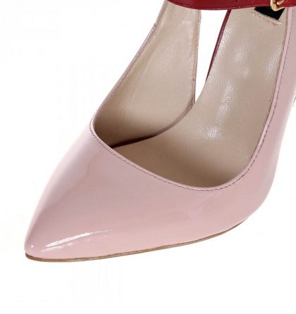Pantofi stiletto piele nude rose rosu