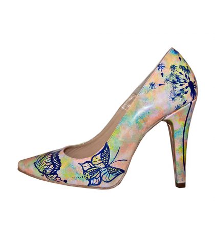 Pantofi stiletto piele pictati multicolor