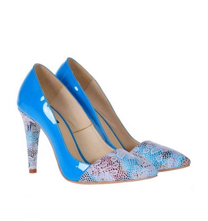 Pantofi stiletto turcoaz imprimeu floral