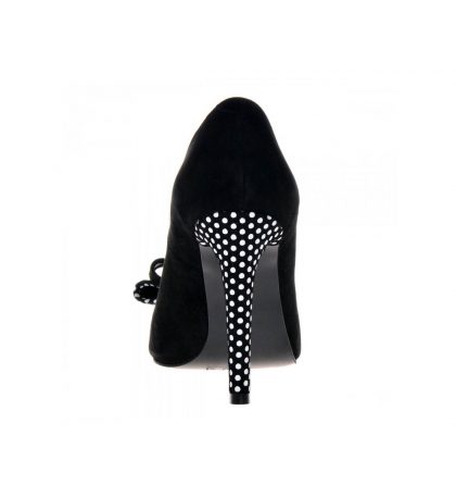 Pantofi stiletto negri piele intoarsa buline