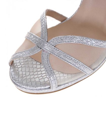 Sandale argintii piele imprimeu sarpe