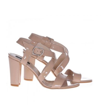 Sandale nude inchis piele lacuita