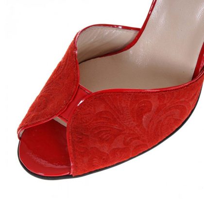 Sandale rosii piele imprimeu floral