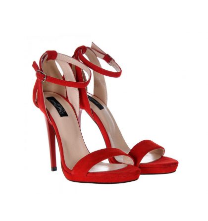 Sandale rosii piele intoarsa toc inalt