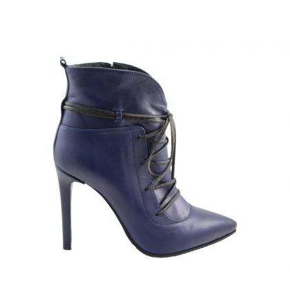 Botine albastre piele toc inalt