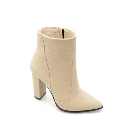 Botine crem piele toc gros